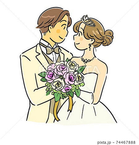 結婚式を挙げる男女のイラスト素材