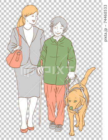 視覚障害者と案内する女性（シンプルカラー） 74468533