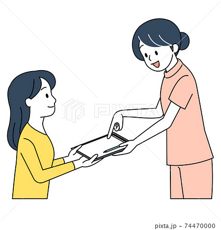 看護師から説明を受ける女性 看護師から説明を受ける女性 74470000