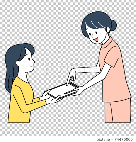看護師から説明を受ける女性 看護師から説明を受ける女性 74470000
