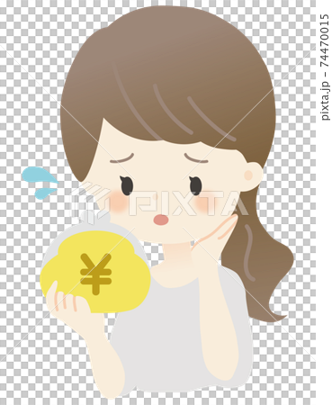 財布を持った女性のイラスト かわいい 主線なし 考える のイラスト素材