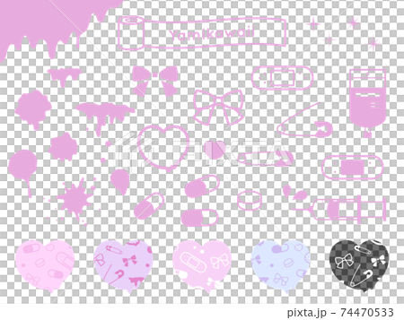 病みかわいい シンプルなシルエット素材とシームレスパターンのセットのイラスト素材