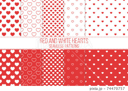 red and white hearts seamless patterns set 74470757