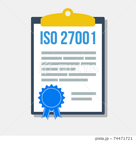 information security management system certificate in clipboard, flat vector illustration information security management system certificate in clipboard, flat vector illustration 74471721
