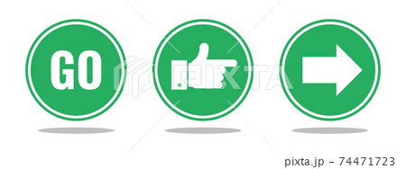go word, human hand and arrow - green round road signs set 74471723