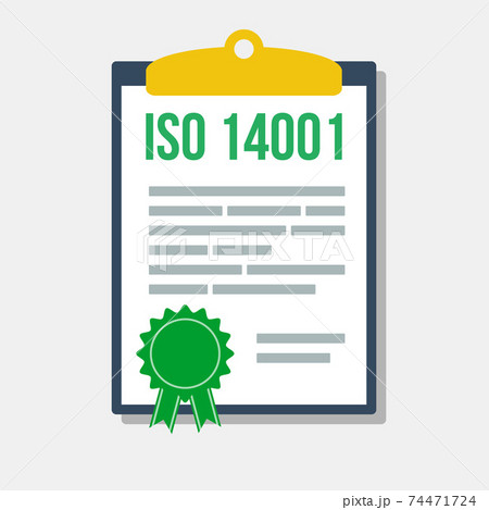 environmental management system certificate in clipboard, flat vector illustration 74471724