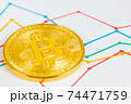 bitcoin metallic coin with line diagram 74471759