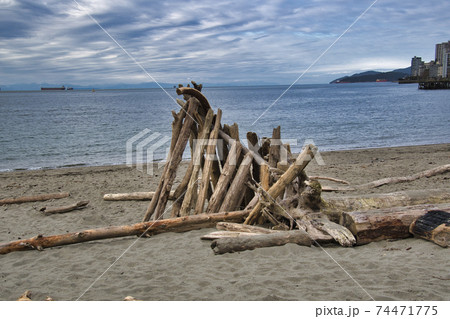 流木で作った秘密基地　　ウエスト　バンク－バ－　ブリティッシュコロンビア　カナダ 74471775