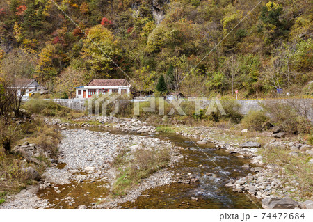 Mountain river along the G 210 highway 74472684
