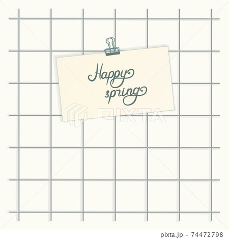 Mood board on white wall with rectangular mockup piece of paper and binder for planning, education, inspiration or memories for room at home or office place decoration. Happy spring text on the card 74472798