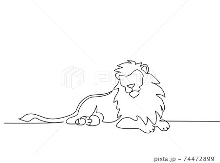 Lion with a mane lying. Continuous one line drawing. 74472899