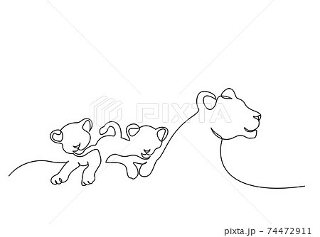 Lioness and small cubs Lion family. one line Lioness and small cubs Lion family. one line 74472911