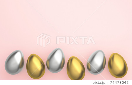Golden Easter Eggs in row placed on pink background. 3D Rendering Golden Easter Eggs in row placed on pink background. 3D Rendering 74473042