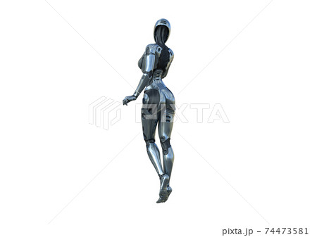 Image robot created in female figure with different viewing angles, isolated on a white background. Template for Photoshop as a smart object suitable for other picture composing. 3d rendering. 74473581