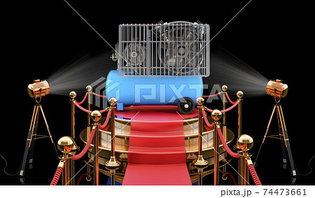Podium with air compressor, 3D rendering Podium with air compressor, 3D rendering 74473661