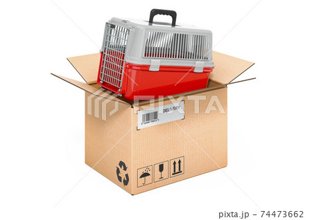 Pet carrier inside cardboard box, delivery concept. 3D rendering 74473662