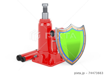 Hydraulic bottle jack with shield, 3D rendering Hydraulic bottle jack with shield, 3D rendering 74473663