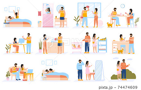 Couple Everyday Routine Daily Leisure And Work のイラスト素材