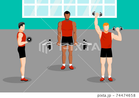 Workout with dumbbell in gym health training Workout with dumbbell in gym health training 74474658