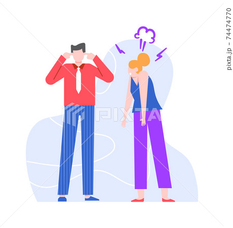 Wife scolds husband, quarrel between man and woman 74474770