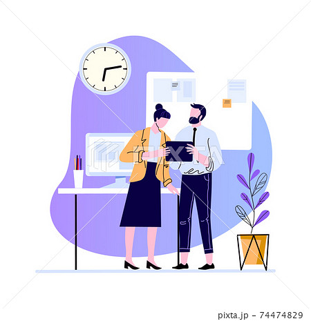 Business colleagues discussion in office. Vector communication 74474829