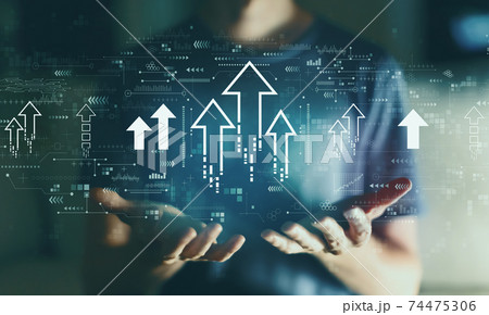 Rising arrow theme with young man Rising arrow theme with young man 74475306