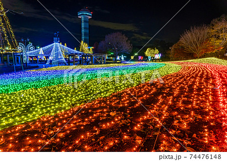 岐阜県海津市 木曽三川公園センターのイルミネーションイベント 冬の光物語の写真素材
