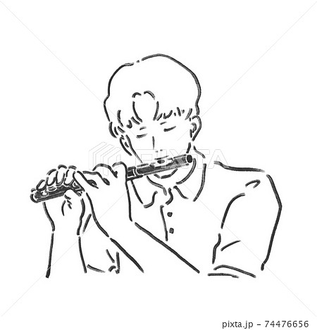 ピッコロを吹く男性のイラスト素材