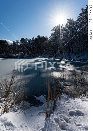 冬の五色沼 雪景色 福島県 冬の五色沼 雪景色 福島県 74477359