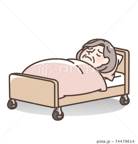 ベッドで寝ているおばあさんのイラスト素材