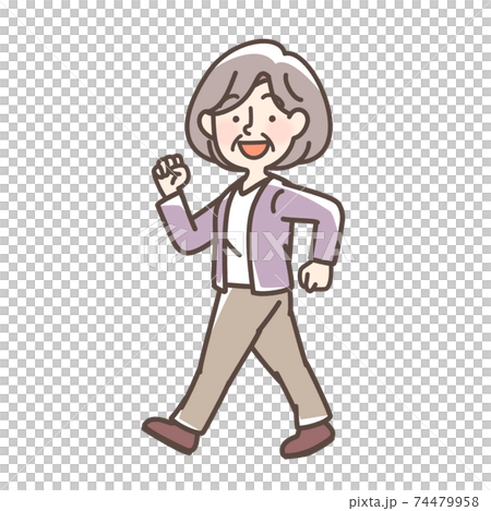ウォーキングするおばあさん 74479958