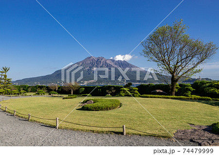 名勝仙巌園からみた桜島の風景 鹿児島県鹿児島市 名勝仙巌園からみた桜島の風景 鹿児島県鹿児島市 74479999