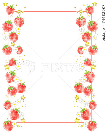 苺と小さな星のフレーム 縦 のイラスト素材
