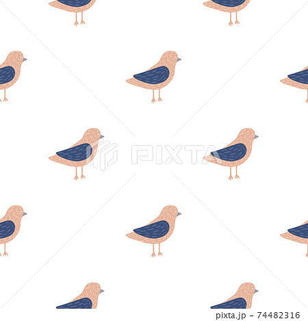 Isolated seamless pattern with pink and navy blue colored birds shapes ornament. White background. 74482316