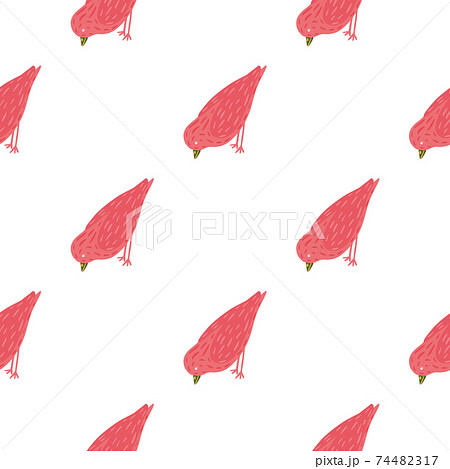 Seamless pattern with isolated pink bird simple silhouettes print. White background. 74482317