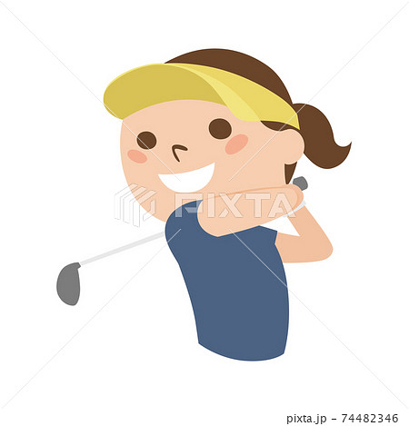ゴルフをしてる若い女性のイラスト 女性はゴルフクラブでスイングしてる のイラスト素材