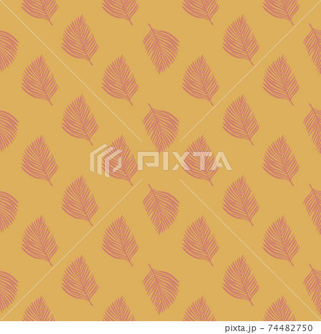 Nature seamless pattern with pale pink doodle fern leaves silhouettes ornament. Ocher pastel background. Nature seamless pattern with pale pink doodle fern leaves silhouettes ornament. Ocher pastel background. 74482750