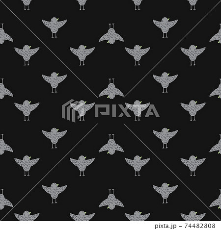 Dark seamless pattern with grey flying birds shapes ornament. Brown background. Dark seamless pattern with grey flying birds shapes ornament. Brown background. 74482808