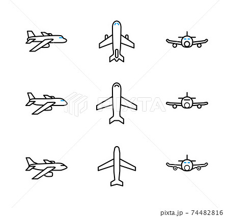 旅行媒体の挿絵カットやuiに使える飛行機アイコン9種セットのイラスト素材