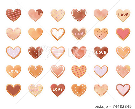 ハートのアイシングクッキーの整列イラストのイラスト素材