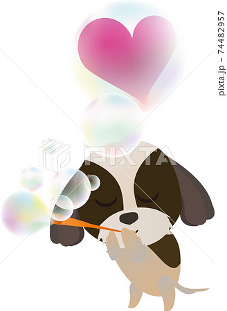シャボン玉と可愛いシーズー犬のイラスト素材