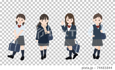 学生 女子生徒 中高生 季節の制服 全身 イラスト素材 学生 女子生徒 中高生 季節の制服 全身 イラスト素材 74483844