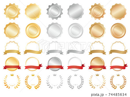 ランキングなどに使えるメダルとリボンのセット 金 銀 銅 のイラスト素材