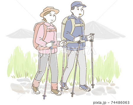 登山をする男女 74486063