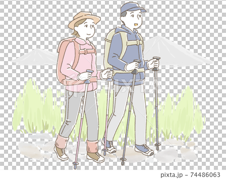 登山をする男女 74486063