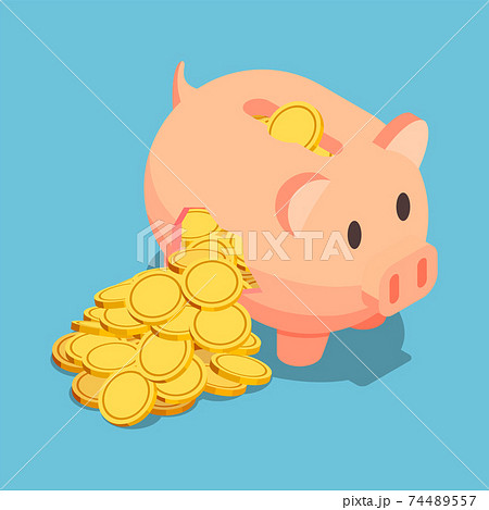 Isometric Golden Coin Come Out From Broken Piggy Bank Isometric Golden Coin Come Out From Broken Piggy Bank 74489557