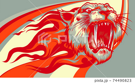 head Jaguar with Flame Tattoo vector illustration 74490823