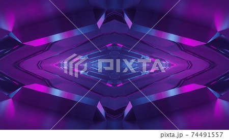 3D illustration of geometric neon corridor 74491557