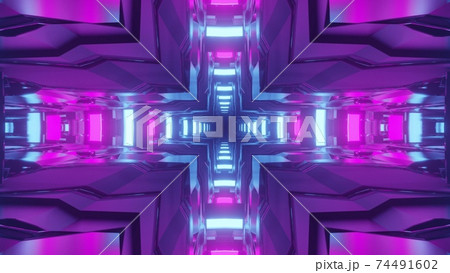 Neon cross shaped tunnel 3D illustration 74491602