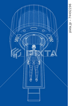 Female Patient Lying on a CT or MRI Scan. Vector 74492296